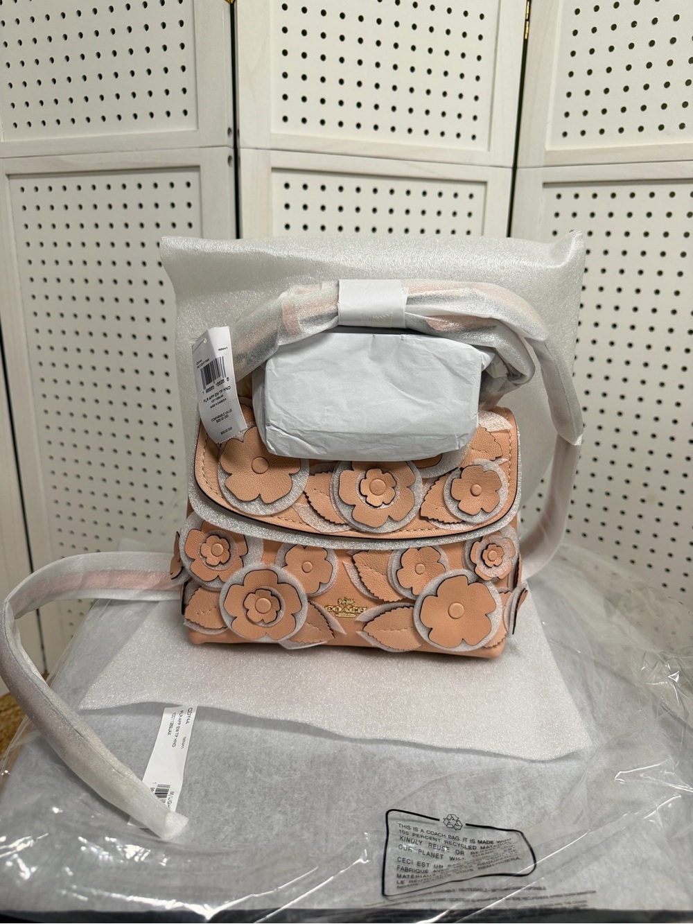 Coach Emory Top Handle Bag with Floral Appliqués Light Pink Gold Crossbody NWT - Picture 8 of 13